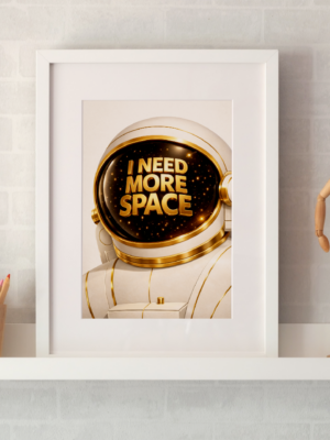 Astronaut Typography Wall Art Print – I Need More Space Minimal Cosmic Illustration