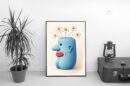 Surreal Blue Head with Blooming Flowers Modern Art Print
