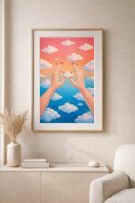Surreal Cloud Art Print – Dreamy Hands Holding a Cloud, Minimalist Pastel Sky Wall Art, Modern Calming Illustration