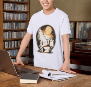 Howling Wolf Toilet Humor Premium Cotton T-Shirt | Soft Unisex Graphic Tee