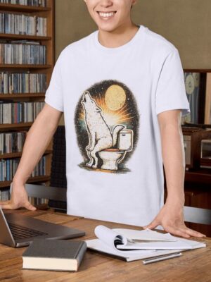 Howling Wolf Toilet Humor Premium Cotton T-Shirt | Soft Unisex Graphic Tee