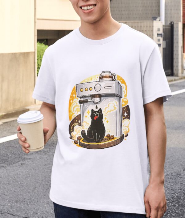 Cat Barista – Cute Espresso Machine Design Unisex T-Shirt (100% Cotton) – Premium Graphic Tee