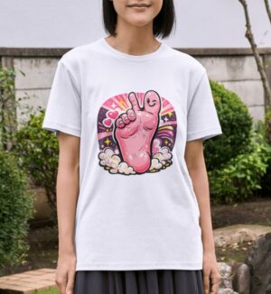 Pink Peace Finger – Playful Hand Illustration Design Unisex T-Shirt (100% Cotton) – Premium Graphic Tee
