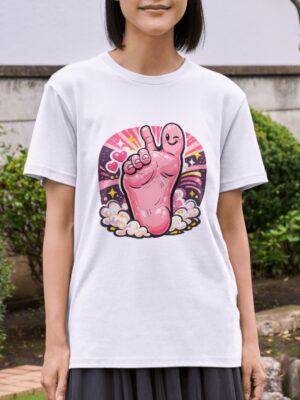 Pink Peace Finger – Playful Hand Illustration Design Unisex T-Shirt (100% Cotton) – Premium Graphic Tee