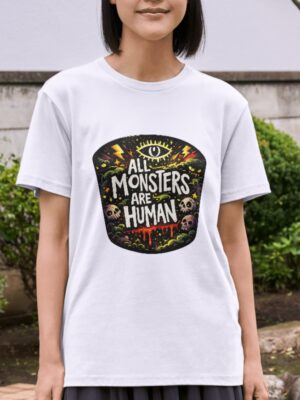 All Monsters Are Human – Dark Horror Quote Unisex T-Shirt (100% Cotton) – Premium Graphic Tee
