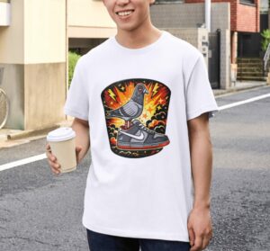 Pigeon Kicks – Streetwear Bird on Sneaker Unisex T-Shirt (100% Cotton) – Premium Graphic Tee