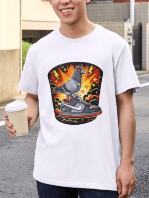 Pigeon Kicks – Streetwear Bird on Sneaker Unisex T-Shirt (100% Cotton) – Premium Graphic Tee