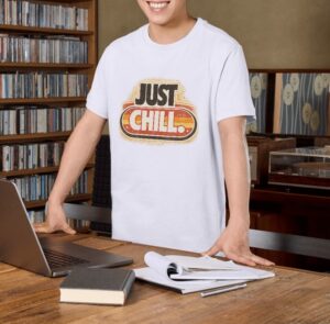Just Chill Retro Sunset Premium Cotton T-Shirt | Soft Unisex Graphic Tee