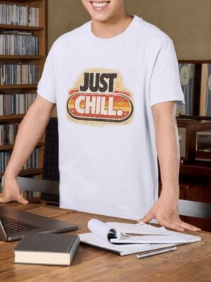 Just Chill Retro Sunset Premium Cotton T-Shirt | Soft Unisex Graphic Tee