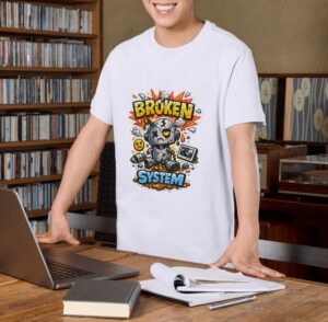 Broken System – Funny Robot Chaos Unisex T-Shirt (100% Cotton) – Premium Graphic Tee