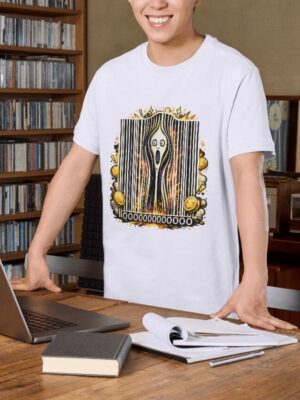 Screaming Barcode Horror Premium Cotton T-Shirt | Soft Unisex Graphic Tee