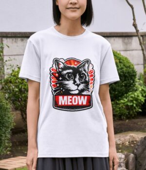 MEOW Cat – Bold Black & Red Graphic for Cat Lovers Unisex T-Shirt (100% Cotton) – Premium Graphic Tee