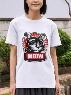 MEOW Cat – Bold Black & Red Graphic for Cat Lovers Unisex T-Shirt (100% Cotton) – Premium Graphic Tee