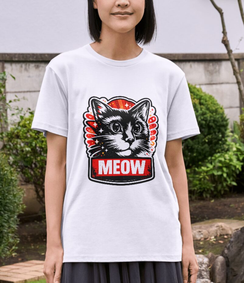 MEOW Cat – Bold Black & Red Graphic for Cat Lovers Unisex T-Shirt (100% Cotton) – Premium Graphic Tee
