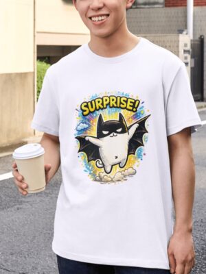 Surprise Bat Cat – Funny Cute Superhero Cat Unisex T-Shirt (100% Cotton) – Premium Graphic Tee