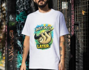 Just Do It Later Sloth – Funny Procrastination Unisex T-Shirt (100% Cotton)