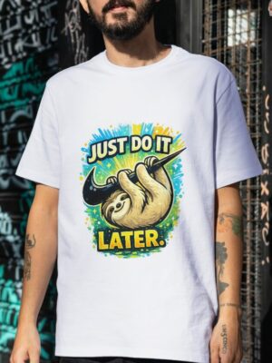 Just Do It Later Sloth – Funny Procrastination Unisex T-Shirt (100% Cotton)