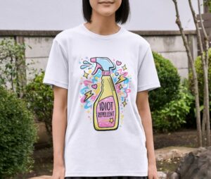 Idiot Repellent Spray Funny Sarcastic Premium Cotton T-Shirt | Soft Unisex Graphic Tee