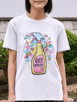 Idiot Repellent Spray Funny Sarcastic Premium Cotton T-Shirt | Soft Unisex Graphic Tee