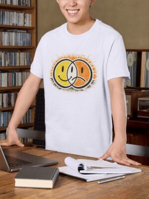 Dual Mood Smile Sun Premium Cotton T-Shirt | Soft Unisex Graphic Tee Streetwear