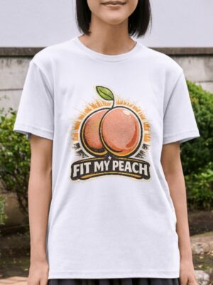 Fit My Peach Retro Fruit Humor Premium Cotton T-Shirt | Soft Unisex Graphic Tee