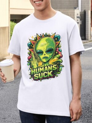 Humans Suck Alien Graphic Premium Cotton T-Shirt | Soft Unisex Graphic Tee