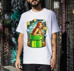 Retro Gamer Girl Pipe Pop Art Premium Cotton T-Shirt | Soft Unisex Graphic Tee
