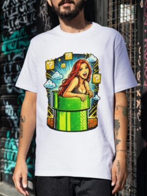 Retro Gamer Girl Pipe Pop Art Premium Cotton T-Shirt | Soft Unisex Graphic Tee