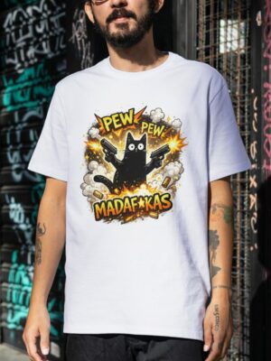 Pew Pew Madafkas Funny Cat – Chaos Mode Unisex T-Shirt (100% Cotton)