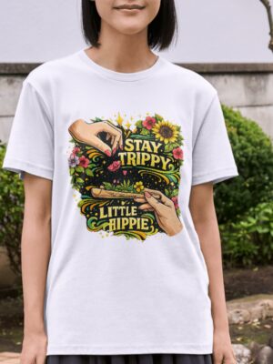 Stay Trippy Little Hippie Floral Art Premium Cotton T-Shirt | Soft Unisex Graphic Tee