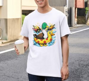 Funny Duck Float Cartoon Premium Cotton T-Shirt | Soft Unisex Graphic Tee