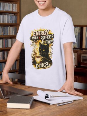 Energy = Milk x Coffee² Cat Science Premium Cotton T-Shirt | Soft Unisex Graphic Tee