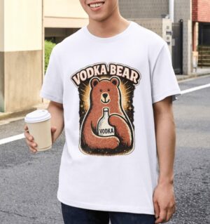 Vodka Bear Retro Party Premium Cotton T-Shirt | Soft Unisex Graphic Tee