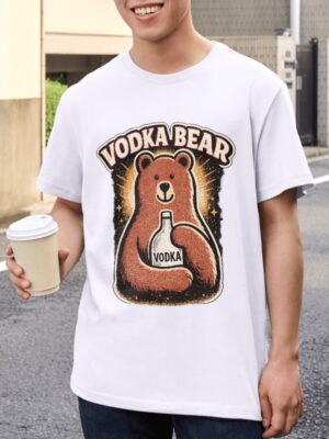Vodka Bear Retro Party Premium Cotton T-Shirt | Soft Unisex Graphic Tee