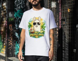 No Probllama Tropical Llama – Summer Vibes & Chill Energy Unisex T-Shirt (100% Cotton)