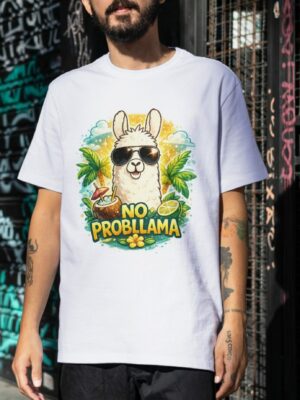 No Probllama Tropical Llama – Summer Vibes & Chill Energy Unisex T-Shirt (100% Cotton)