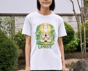 Lamaste Meditating Llama – Calm Yoga Zen Unisex T-Shirt (100% Cotton)