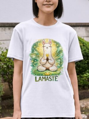 Lamaste Meditating Llama – Calm Yoga Zen Unisex T-Shirt (100% Cotton)