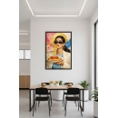 Luxury Pop Art Woman Wall Art Print – Fashion Woman Eating Pasta, Glamorous Surreal Illustration, Modern Statement Home Decor