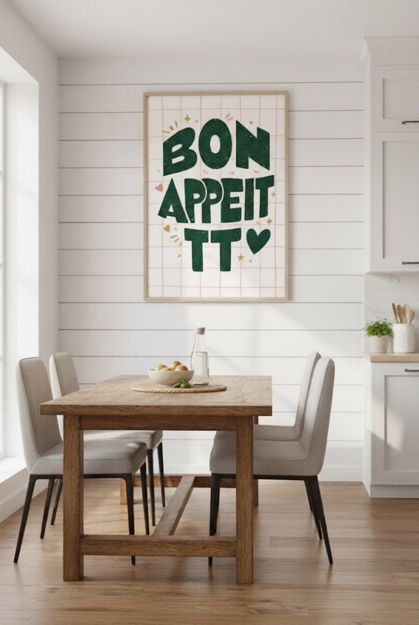 Bon Appétit Wall Art Print – Cute Food Typography Poster, Playful Kitchen Decor, Cozy Dining Room Illustration