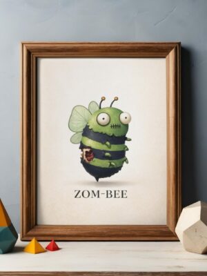 Zom-Bee – Whimsical Zombie Bee Illustration Wall Art Print