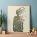 Floral Silhouette Emergence – Botanical Figure Wall Art Print