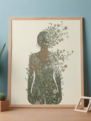 Floral Silhouette Emergence – Botanical Figure Wall Art Print