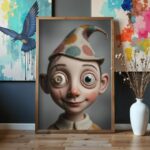 Whimsical Patchwork Doll Portrait Surreal Wall Art Print