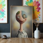 Button Eye Smile Minimal Surreal Character Wall Art Print