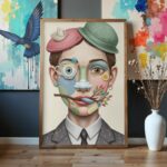 Assembled Thoughts – Whimsical Surreal Face Illustration Wall Art Print