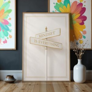 Mindset Is Everything Minimal Gold Typography Wall Art Print
