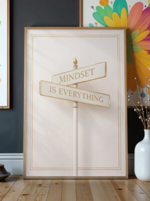 Mindset Is Everything Minimal Gold Typography Wall Art Print