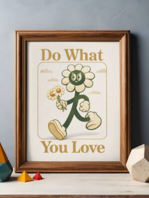 Do What You Love Retro Flower Character Wall Art Print