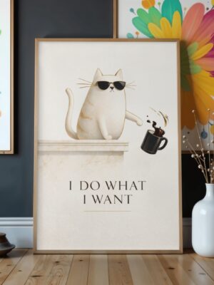 I Do What I Want Cat Wall Art Print | Sunglasses Cat Minimal Humor Illustration